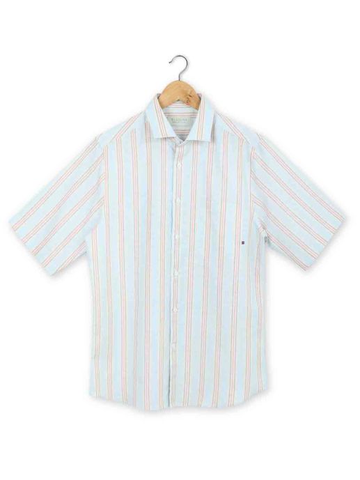 Peppy orange blue striped linen shirt