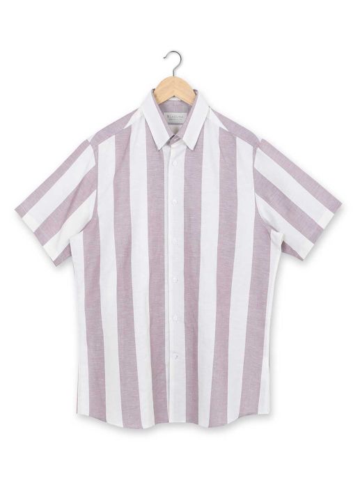 Purple and dull white stripe shirt