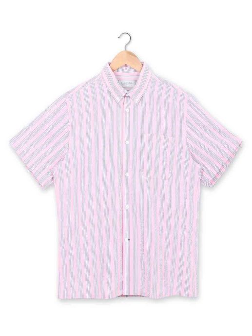 Striped pink seersucker shirt