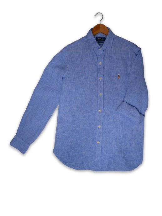 Blue textured linen shirt