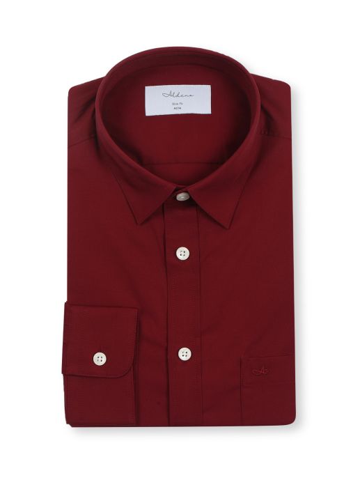 Maroon Solid Satin Stretch Slim Fit Formal Shirt