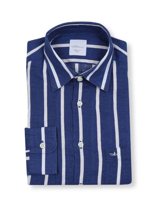 100% Linen Blue & White Striped Shirt