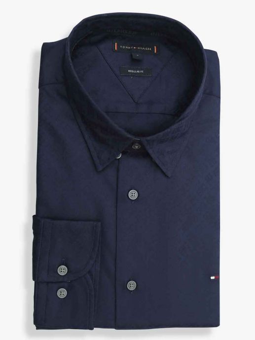 TOMMY HILFIGER-Solid  Navy Blue full sleeve  shir