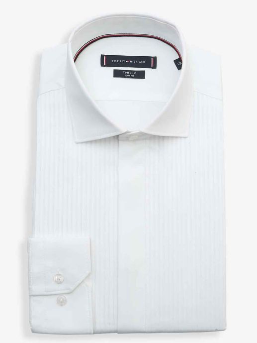 TOMMY HILFIGER-Solid  White Pintuck Shirt