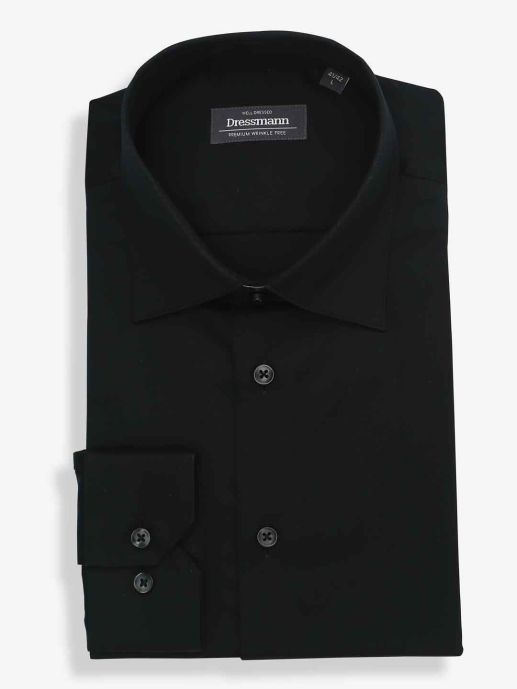 DRESSMAN - Solid black  Full Sleeve shirt