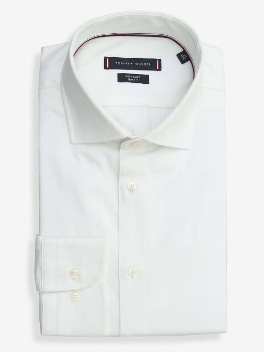 TOMMY HILFIGER-Solid  white Cutway collar Shirt