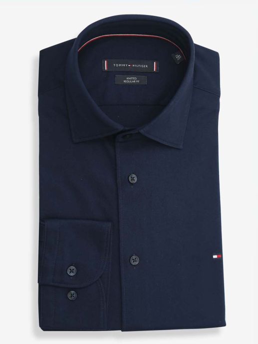 TOMMY HILFIGER-Solid  Blue Cutway collar Shirt