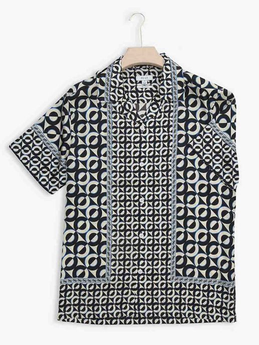 REISS -  Geometric Print Resort  collar Short sleeve shirt