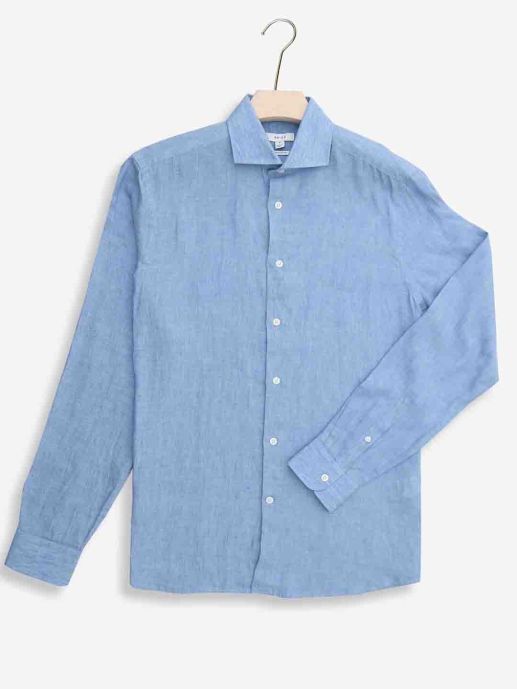 REISS - 100% Linen Solid Blue Shirt