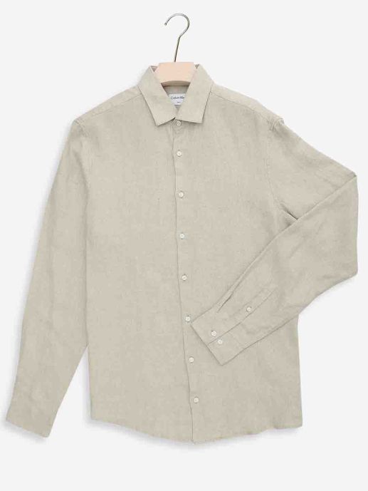 Calvin Klein - 100% Linen Solid Beige Shirt.