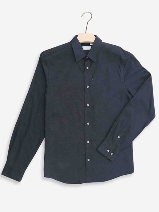 TOSS-Melange Solid Navy Blue Shirt