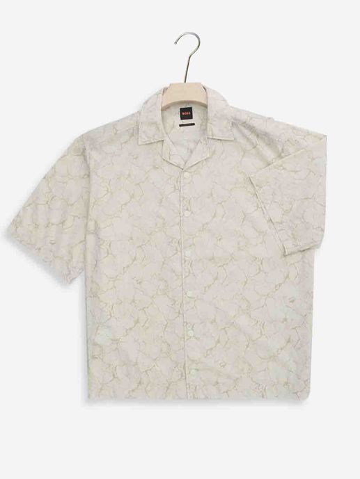 BOSS -  Beige AOP  resort collar shirt