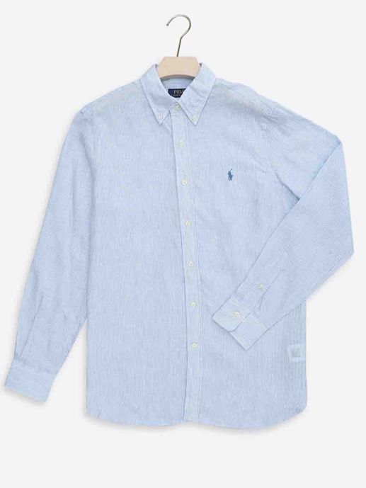 PRL-  Solid  Blue Button down  Long sleeve shirt