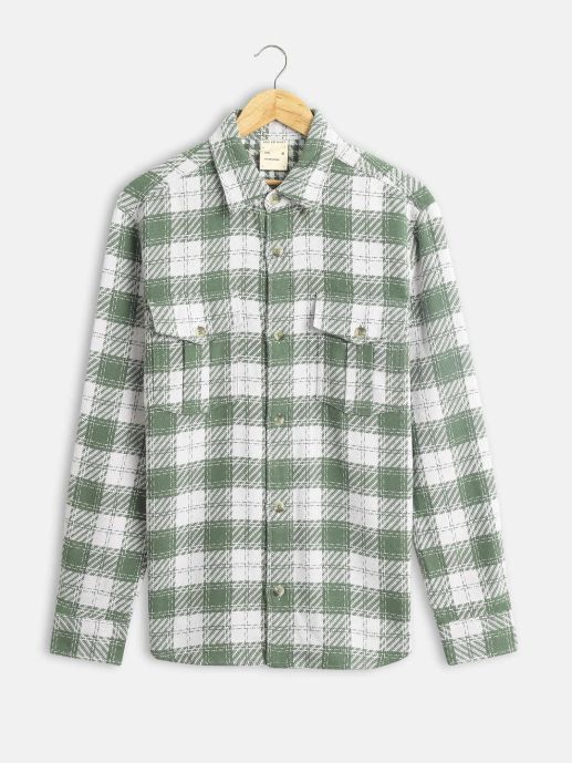 Green/white checked shacket