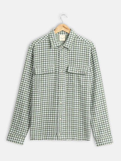 Green houndstooth shacket