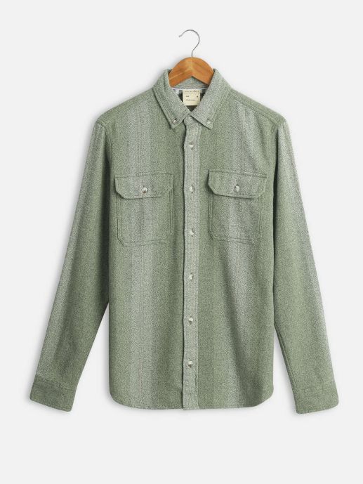 Green stripe flannel shacket