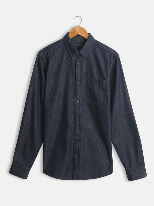 Dark indigo button-down shirt