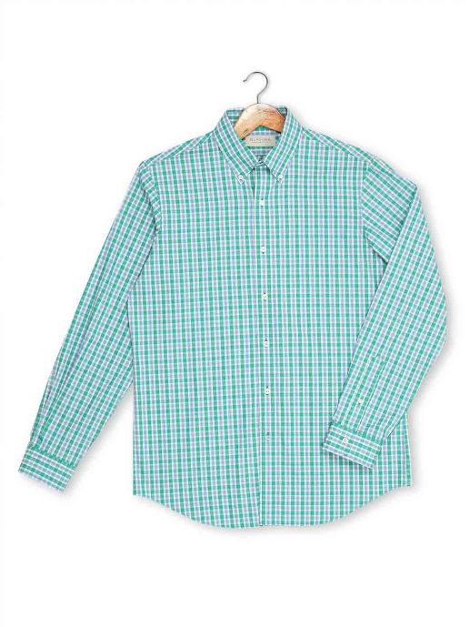 Green blue poplin checks