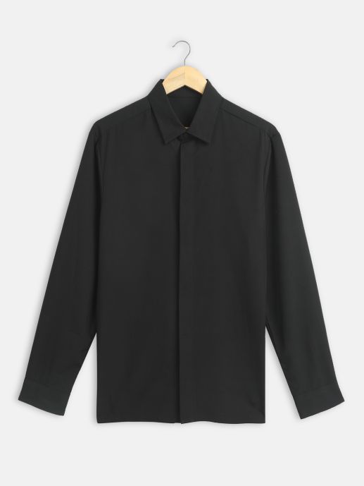 Black concealed placket shirt