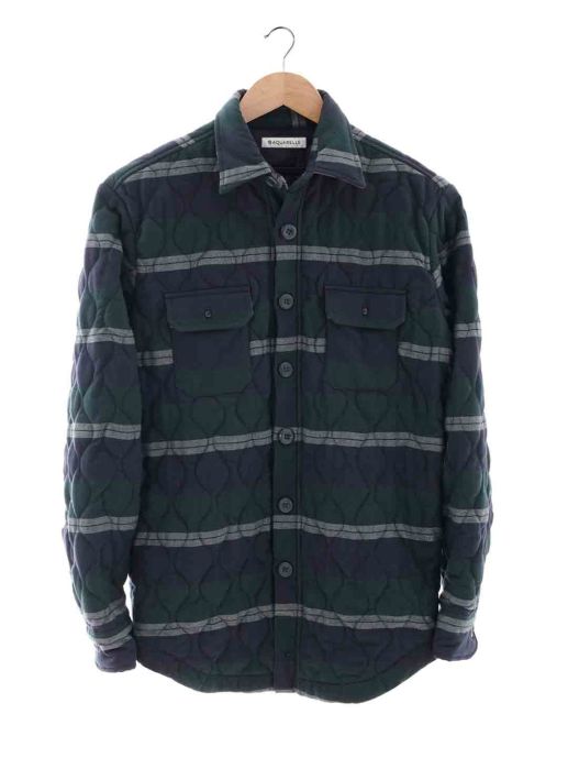 NAVY GREEN HORIZONTAL STRIPE QUILTED SHIRT