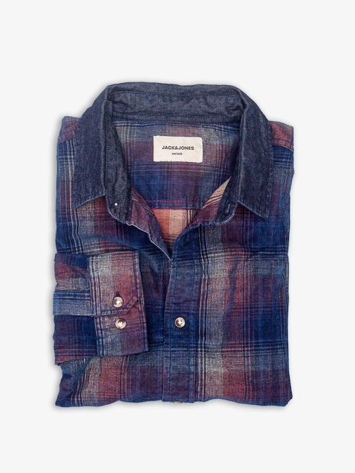 Long sleeve checks corduroy shirt