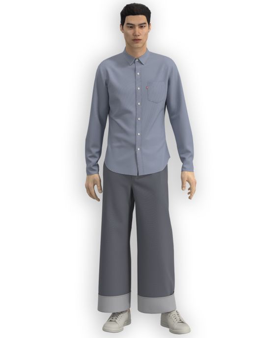 Slim fit shirt with wide legged jeans