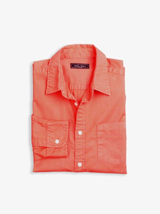 Salmon pink over dyed twill shirt