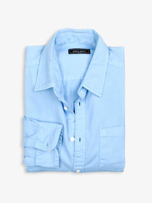 Cerulean blue over dyed twill shirt