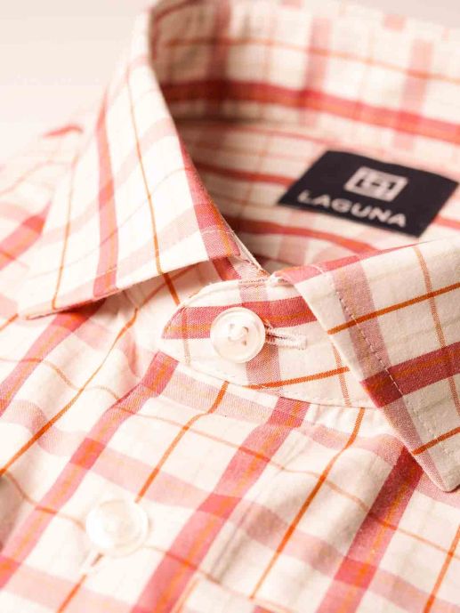 WASH N WEAR CUT AWAY ORANGE CHECK