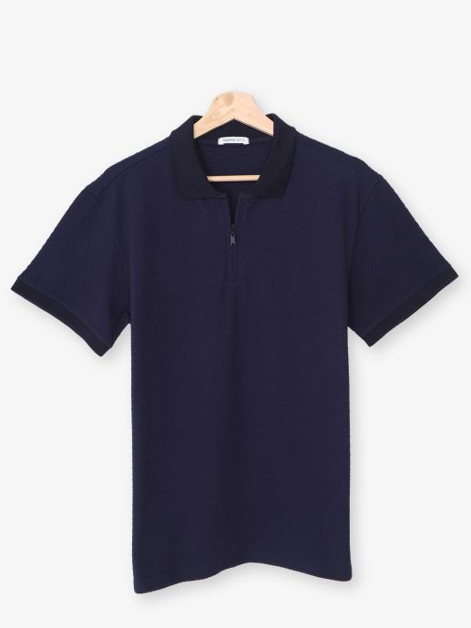 Bubble Fabric Men's Polo with Zipper Closure