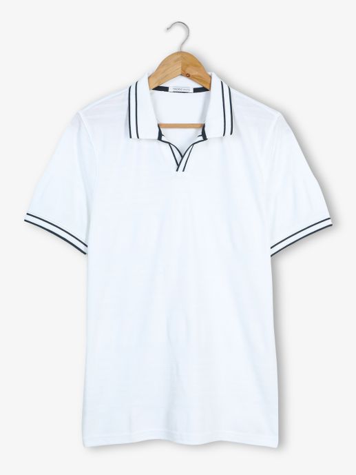 White Jacquard Cotton Polo